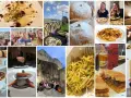 Collage di immagini che mostrano piatti tipici Matera: pasta, dolci, pizza, panini e antipasti, con scorci della città.