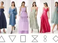 Abiti da cerimonia per fisico a pera: abiti blu navy, azzurro, lilla, floreale, fucsia e verde acqua.