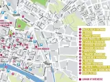 Mappa di Pavia: cosa vedere in un giorno. Indica i luoghi d'interesse come il Duomo, il Castello Visconteo e il Ponte Coperto.
