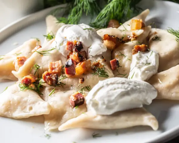 Pierogi con panna acida e pancetta croccante, un'ottima idea su cosa mangiare a Bratislava.