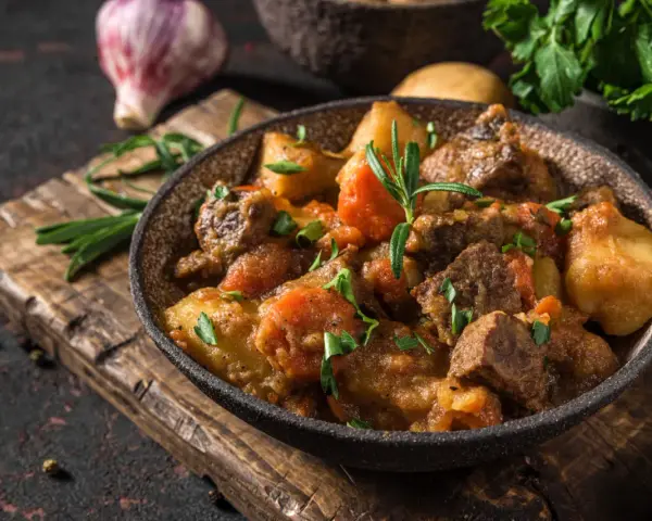 Un saporito stufato di manzo con patate e carote, perfetto per scoprire cosa mangiare a Dublino.