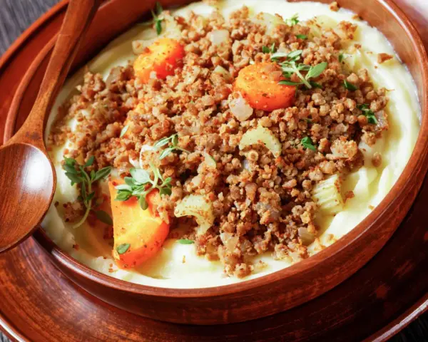 Haggis, neeps and tatties: un piatto tradizionale scozzese, perfetto per scoprire cosa mangiare a Edimburgo. Cremoso purè, carne saporita e verdure.