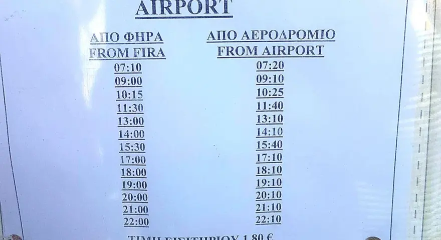Orari bus Santorini: da Fira all'aeroporto e viceversa. Come muoversi a Santorini con bus a 1,80€.