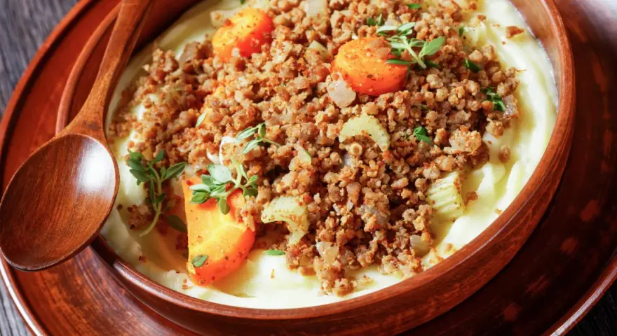 Haggis, neeps and tatties: un piatto tradizionale scozzese, perfetto per scoprire cosa mangiare a Edimburgo. Cremoso purè, carne saporita e verdure.