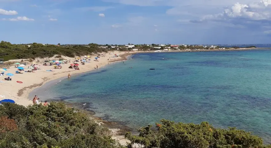 Spiaggia di Punta Prosciutto, Salento. Acque cristalline e sabbia dorata, ideale per una vacanza. Prezzi accessibili per godersi il mare.