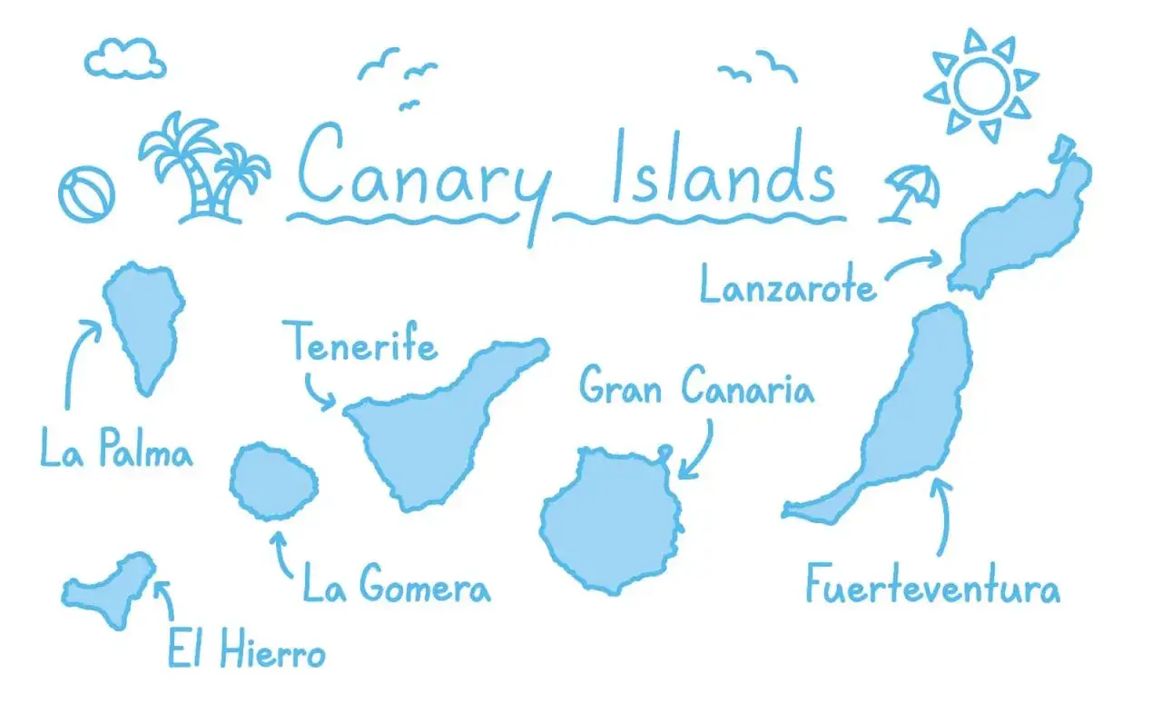 Mappa delle Isole Canarie con Fuerteventura, la sua posizione è indicata.