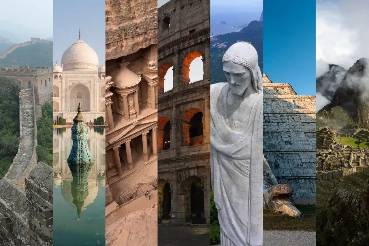 La Grande Muraglia, Taj Mahal, Petra, Colosseo, Cristo Redentore, Chichen Itza, Machu Picchu: quali sono le sette meraviglie del mondo.